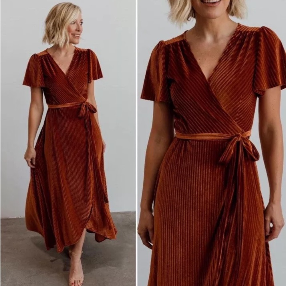 Baltic Born Andi Rust Ribbed Velvet Wrap Dress